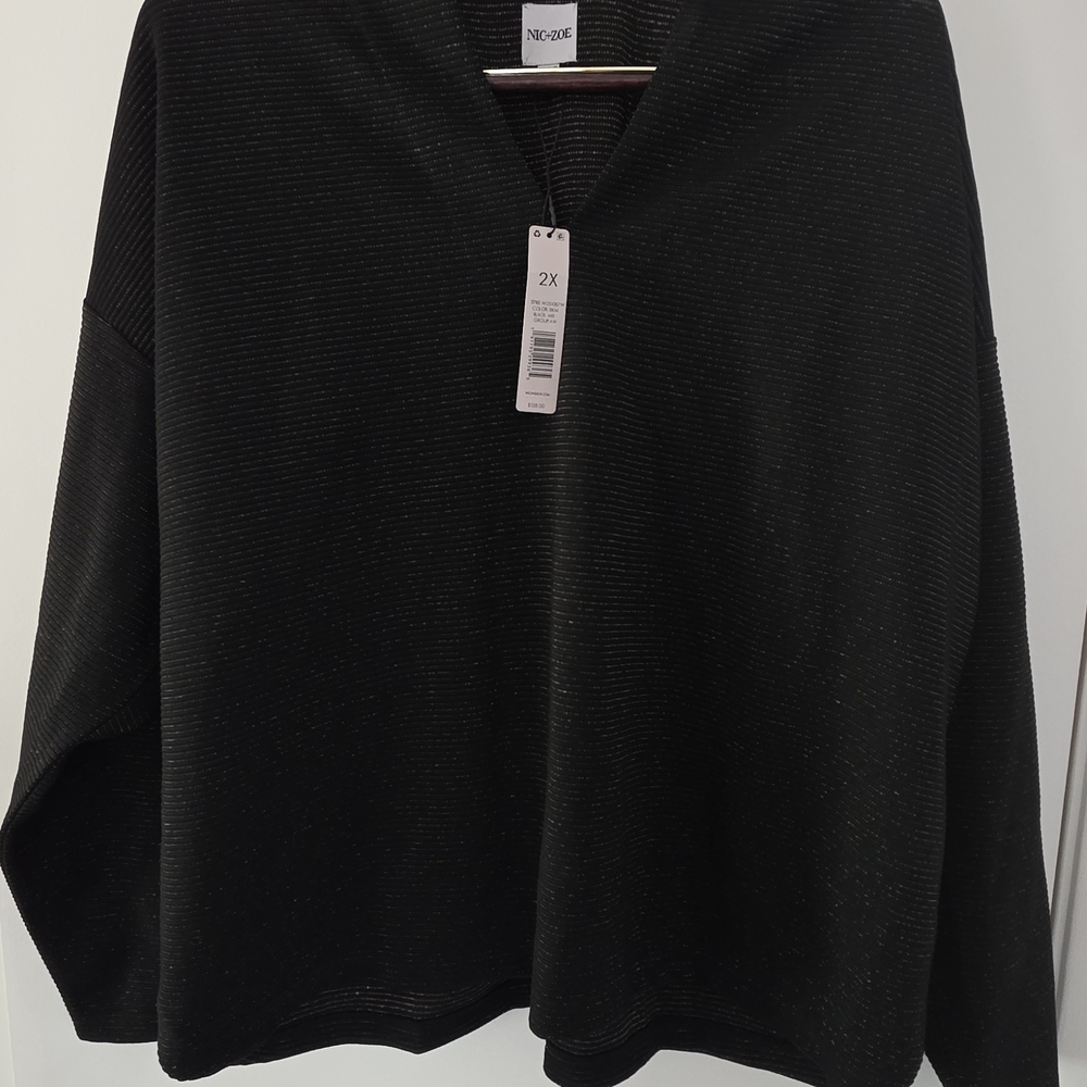 NIC+ZOE Black Ribbed V-Neck Sweater Top